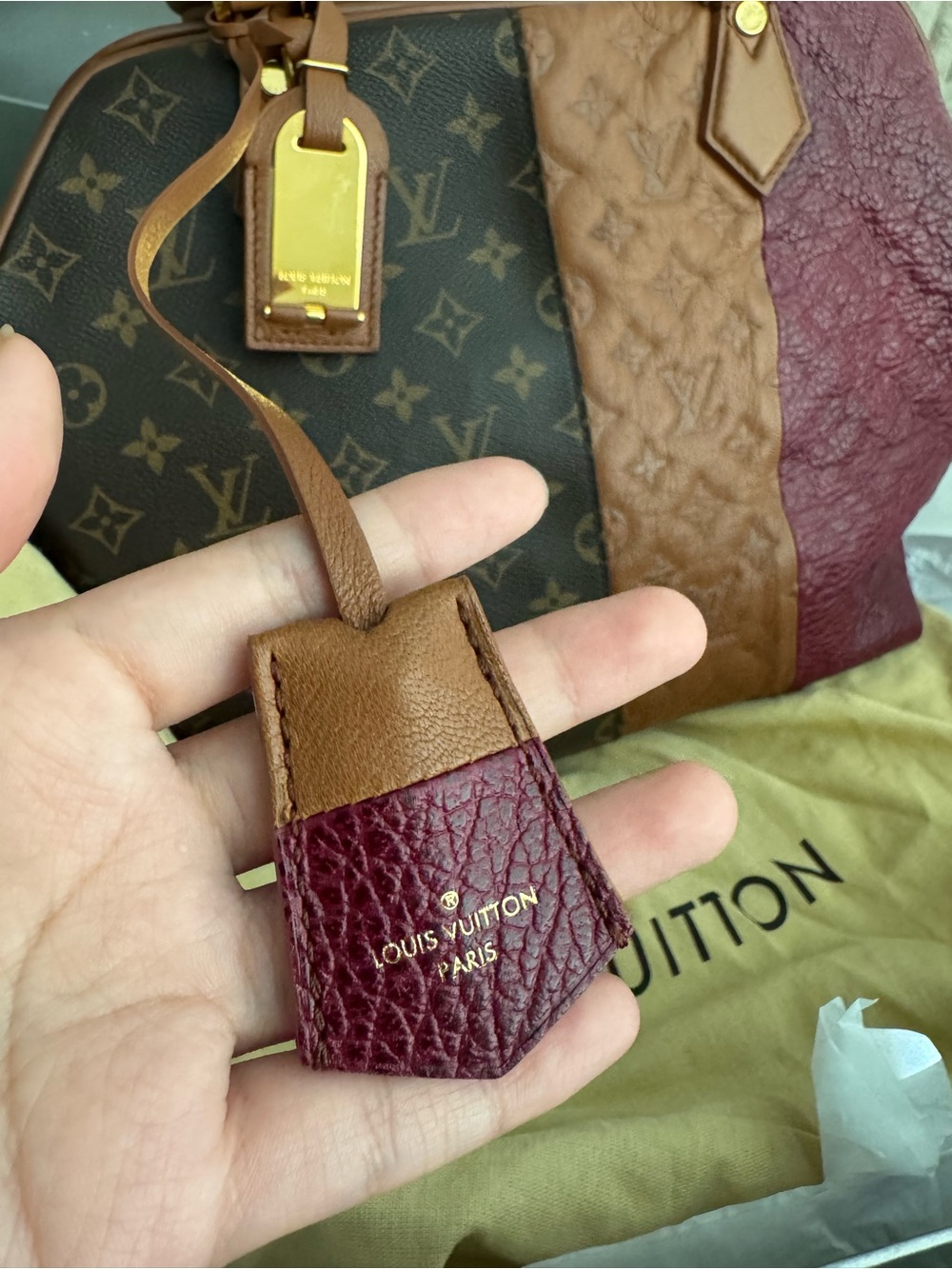 Louis Vuitton Brown, Tan & Burgundy Panelled Monogram Satchel - Picture 3 of 11